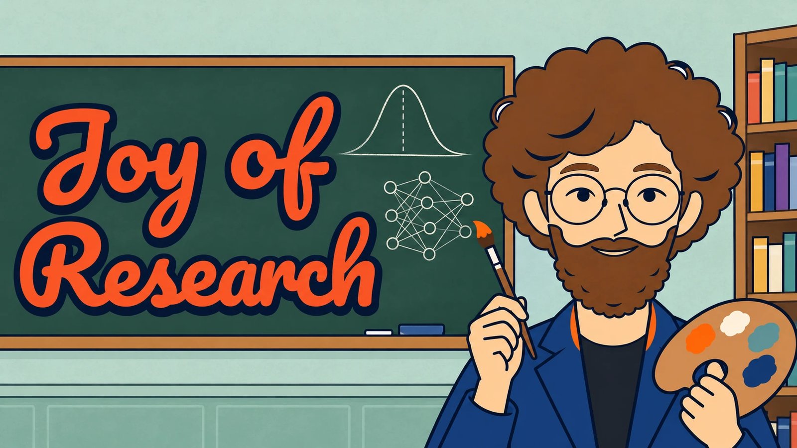 밥아저씨의 Joy of Research — 칠판 앞에서 붓과 팔레트를 든 밥아저씨